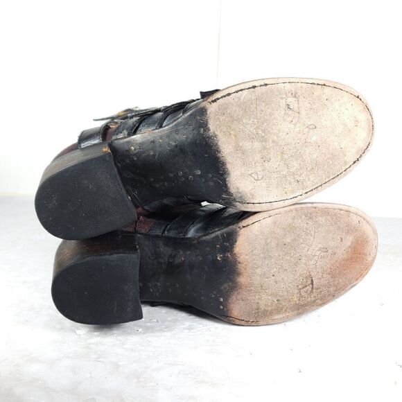 Freebird By Steven Women’s Colt US9 Black Leather Distressd Strappy Biker Boots - Picture 10 of 15